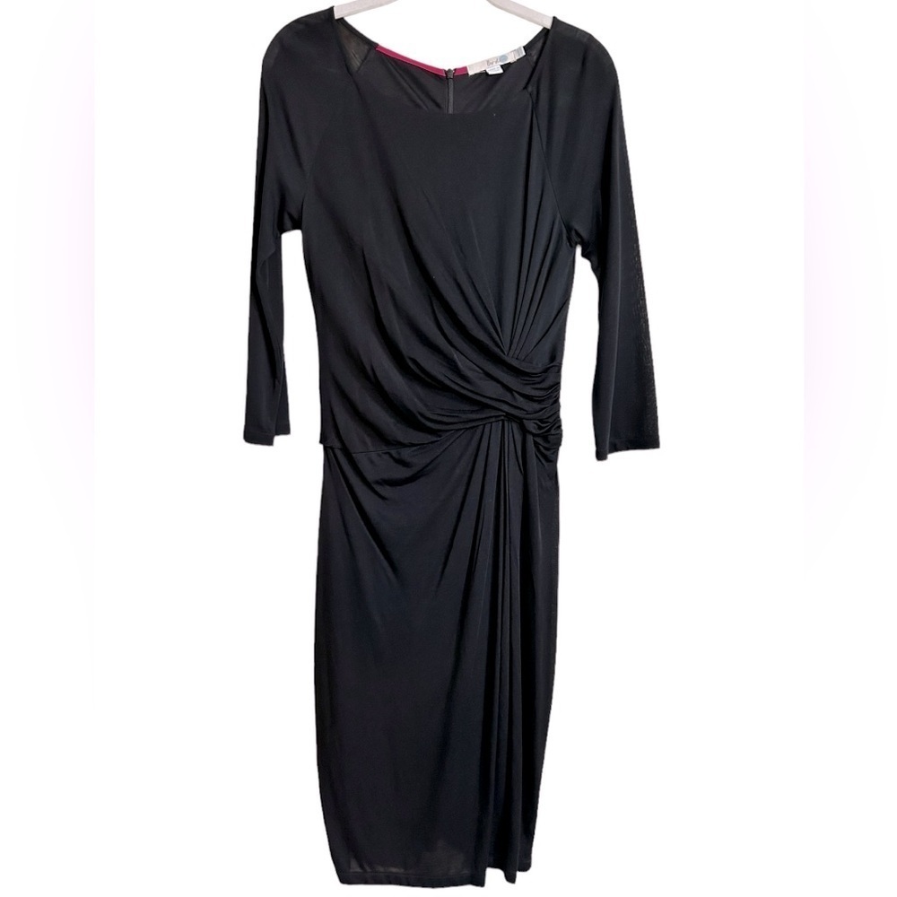 Boden Women’s Black Jersey Dress Long Sleeve Side Ruching Knee Length Size 6